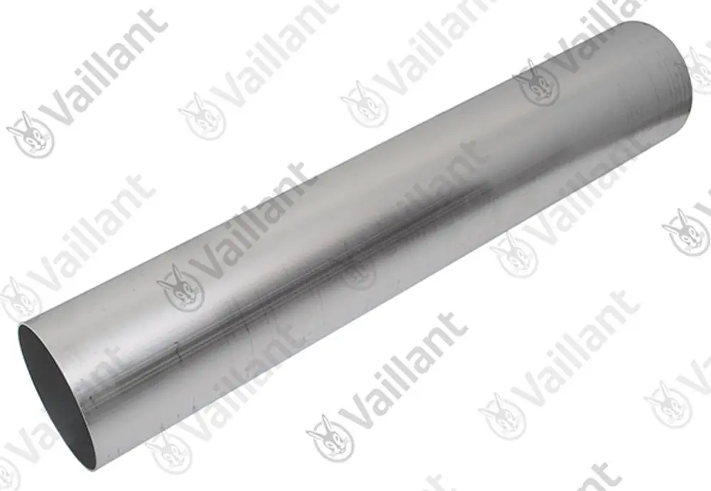 Vaillant Abgasrohr aus Metall in Zylinderform, mit glatter Oberfläche und offener Enden. Geeignet für Abgasleitungen in Heizsystemen.